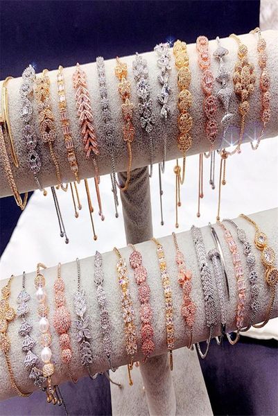 crystal zircon tennis bracelet for women fashion diamond pull bracelets electroplating gold silver rose jewelry accessories5572285, Golden;silver